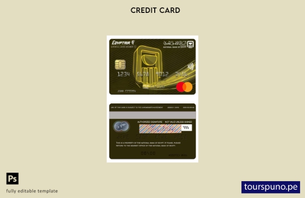 listo para imprimir plantilla de tarjeta mastercard Egyptair del Banco Nacional 